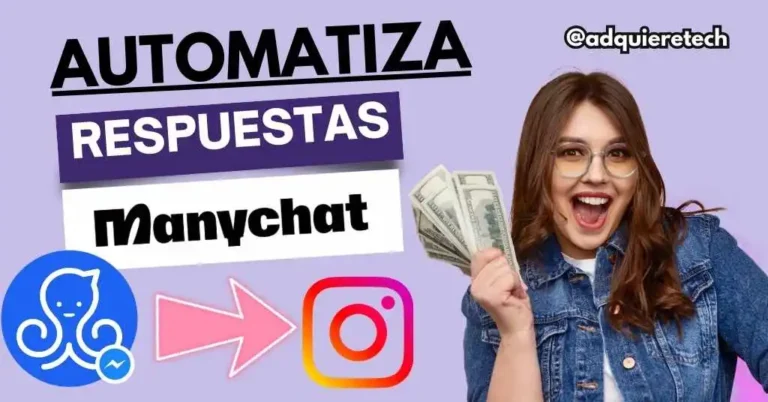 Miniatura de ManyChat destacando la automatización de respuestas en Instagram con un diseño llamativo