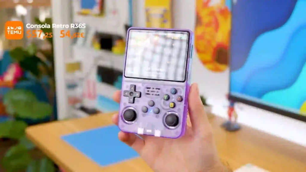 Consola retro R36S y estación de carga moderna Daranener, gadgets de TEMU.