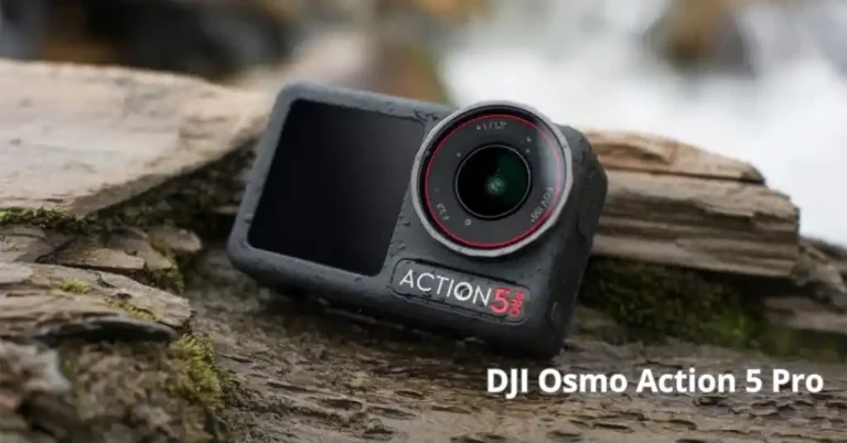 DJI Osmo Action 5 Pro sobre una roca, lista para capturar imágenes y videos en exteriores con máxima calidad.