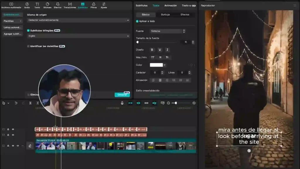 Interfaz de CapCut con herramientas específicas para creadores de contenido en redes sociales.