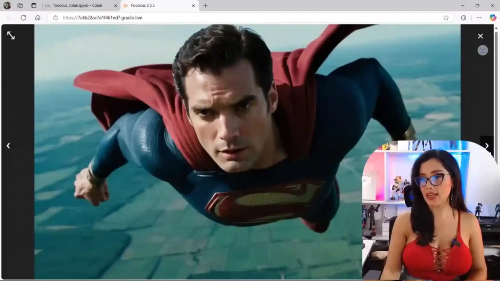 Imagen generada mostrando detalles precisos del traje de Superman, incluyendo texturas, colores y diseño icónico.