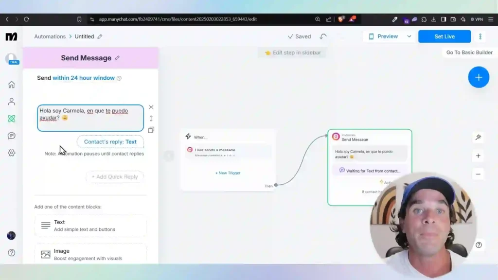 Interfaz de DeepSeek mostrando el proceso de envío de respuestas automáticas a mensajes directos en Instagram.