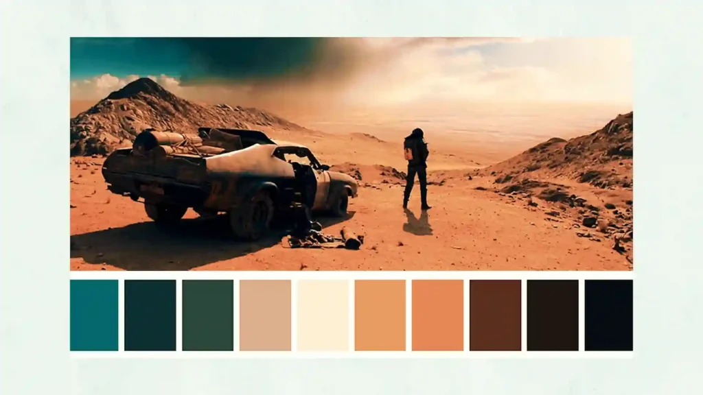 Interfaz de Filmora 14 mostrando la herramienta de paleta de colores con IA para ajustar tonos y estilos visuales en videos.