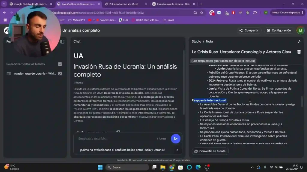 Interfaz de Notebook LM 2025 mostrando herramientas para gestionar y organizar enlaces web de manera eficiente.