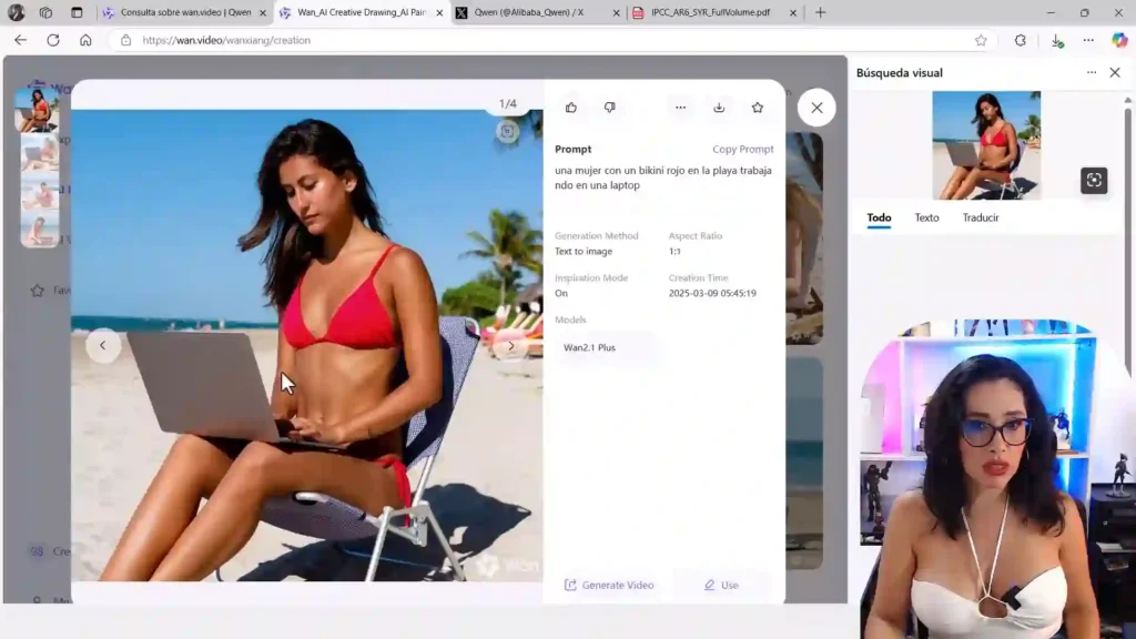 Captura de pantalla de la interfaz de Wan 2.1 en acción, mostrando el proceso de creación de un video con herramientas de edición automatizada.