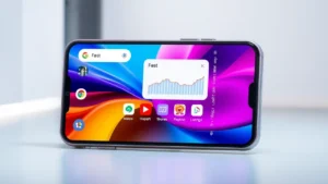 Interfaz de HiPhone Launcher mostrando la transformación de un dispositivo Android en una experiencia similar a iPhone, con iconos y diseño iOS.