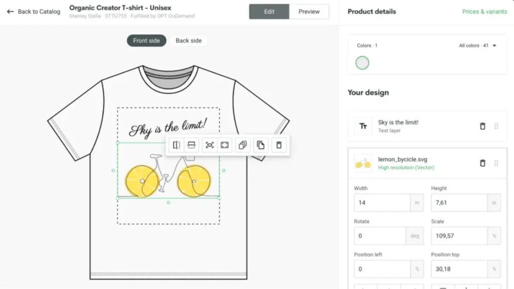 PRINTIFY y SHOPIFY: Crea Productos de Impresión Bajo Demanda 3 Captura de pantalla de la interfaz de Printify mostrando opciones de personalización, edición de diseños y selección de productos.