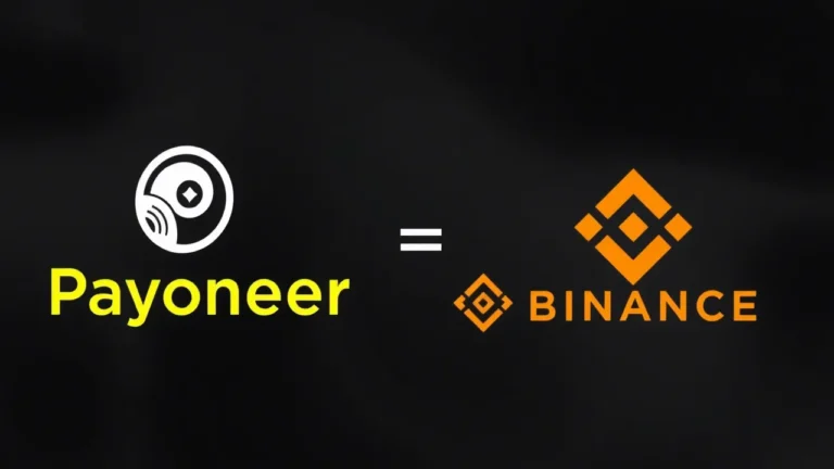 Captura de pantalla del panel de Payoneer mostrando la opción de retirar fondos a una cuenta bancaria o a Wise, junto con la sección P2P de Binance para comprar USDT mediante transferencia bancaria.