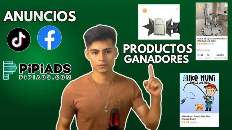 Captura de pantalla de la interfaz de PipiADS mostrando un panel con los productos más virales, métricas de engagement y tendencias en TikTok y Facebook.