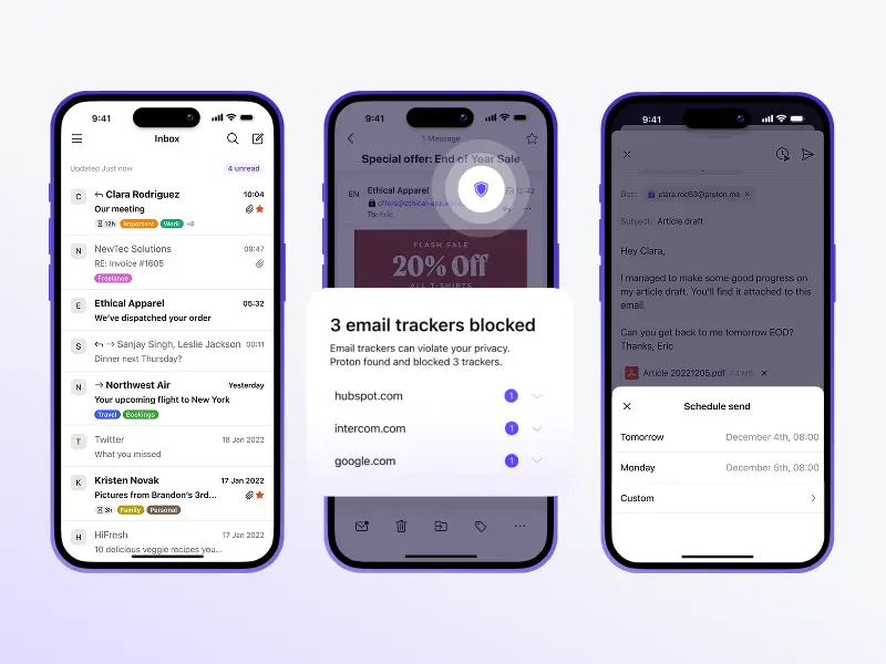 Aplicación móvil de Proton Mail para empresas en 2026.