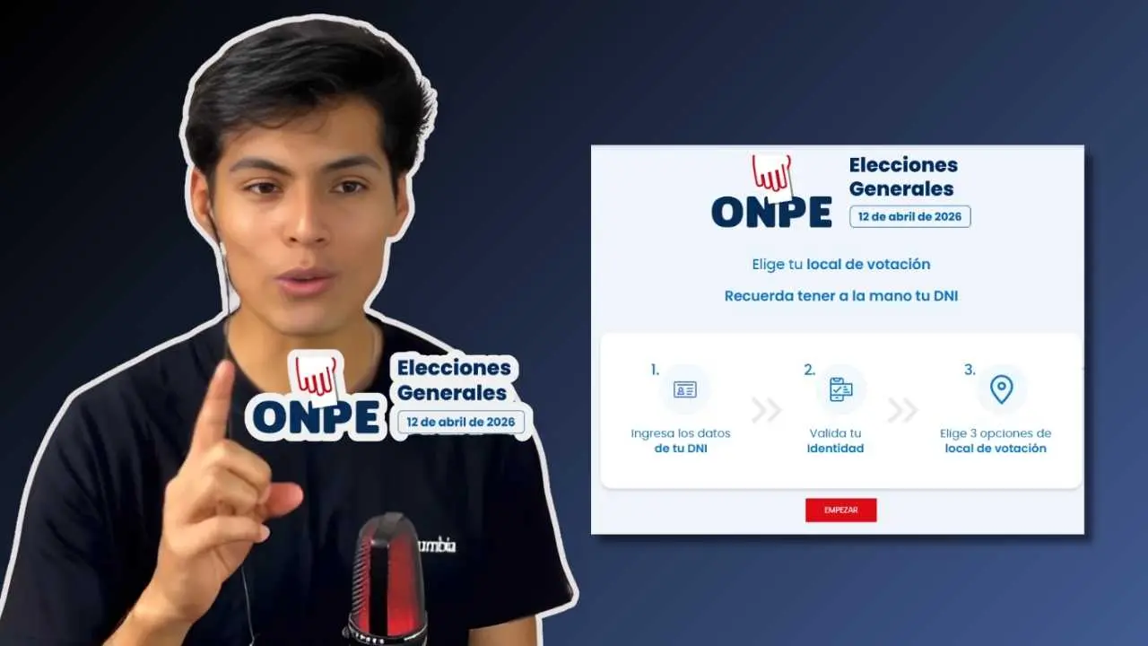 Joven explicando cómo elegir tu local de votación para las Elecciones Generales Perú 2026 con la plataforma de la ONPE.
